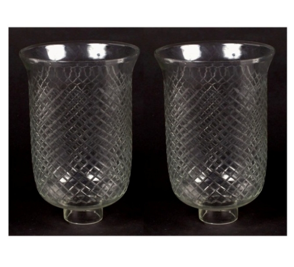 Picture of Clear Glass Hurricane Shade Mesh Cut for Candle Holders  Set/2 | 6.5"Dx10"H |  Item No. 20140 Rim Chipped