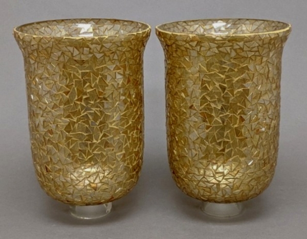 Picture of Gold Mosaic Glass Hurricane Shade for Candle Holders Set/2  | 6.5"Dx10"H |  Item No. 20154
