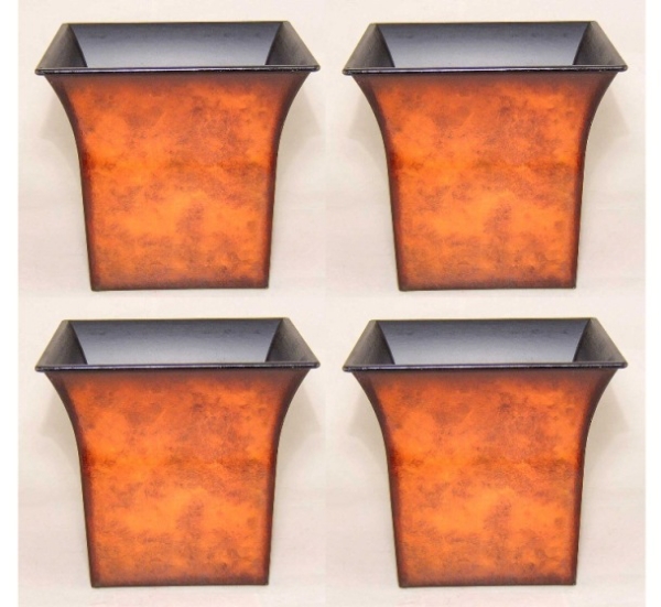 Picture of Rustic Brown Resin Planters Square for Centerpiece or Greenery Set/4  | 7.5"x7"H |  Item No. 44603L