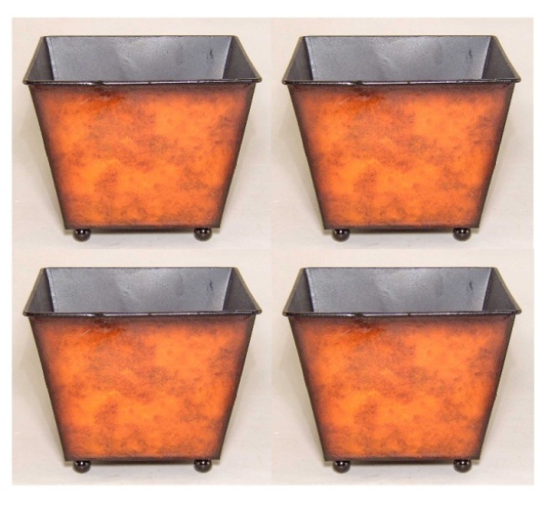 Picture of Rustic Brown Metal Square Planters Ball Feet Set/4  | 7"Wide x 5.5"High |   Item No. 44604L