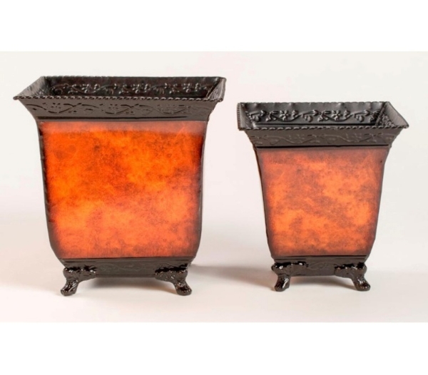 Picture of Rustic Brown Metal Square Planters  4-Feet 2 Sizes Nested in a Set  Set/2   |  7" & 8.5"Wide |   Item No. 44607