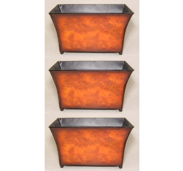 Picture of Rustic Brown Metal Rectangle Planters  4-Feet  Set/3   | 8"W x 12.5"L x 7"H |   Item No. 44605L