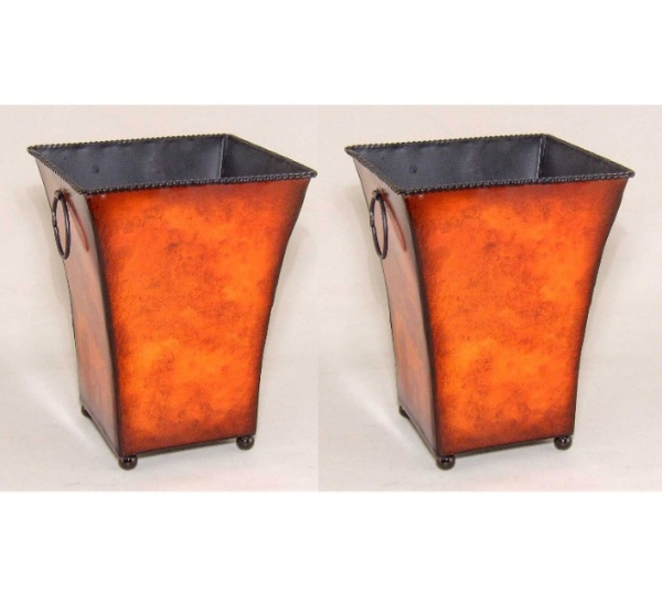 Picture of Rustic Brown Metal Square Planters Ring Handles 4-Ball Feet Set/2  |  7"Wide x 9"High |  Item No. 44606M