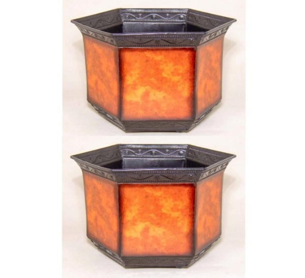 Picture of Rustic Brown Metal Hexagonal Planters Set/2  | 9"Wide x 7"High |  Item No. 44609L