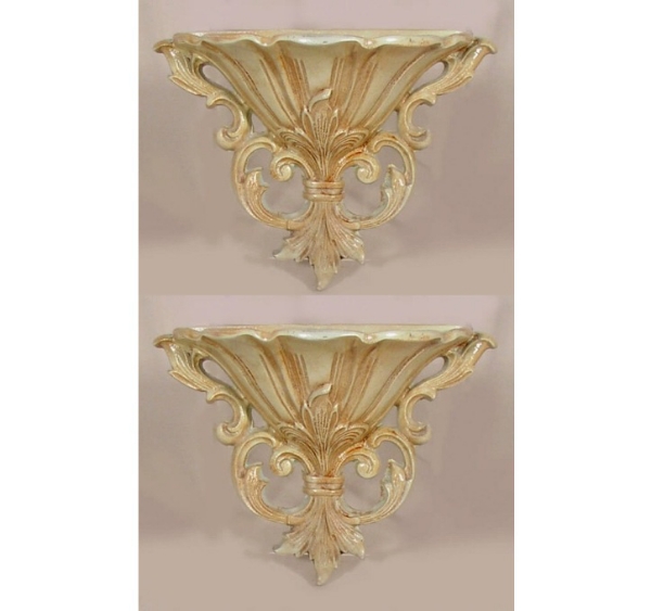 Picture of Ivory Color Finish Wall Planter Cast Aluminum Fleur-de-lis Design Set/2  | 5" x 12" x 9.5"H |  Item No.52256