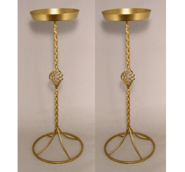 Picture of Wrought Iron Floral Stand w/ Tray Painted Matte Gold  Set/2 | 10"D x 28" H | Item No. 10751A
