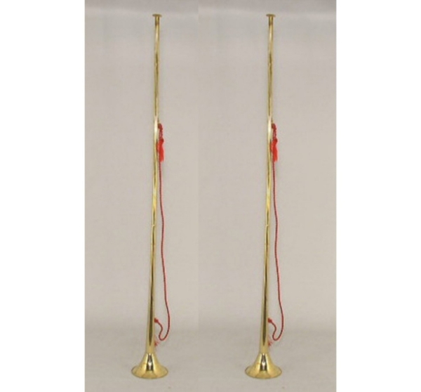 Picture of Brass Horn with Red Hanging Rope for Front Door or Mantle  Set/2 | 42"Long |  Item No. 00404