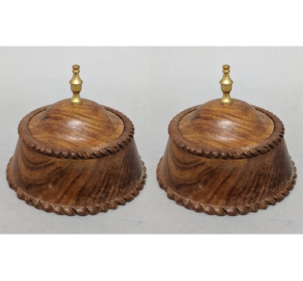 Picture of Shesham Wood Box Round & Cover with Brass Knob Set/2  | 5"Dx4"H |  Item No. 40819