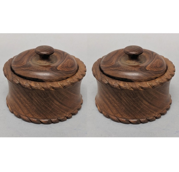 Picture of Shesham Wood Box Round & Cover with Knob Set/2  | 4"Dx2.5"H |  Item No. 40821