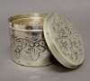 Picture of Silver Plated on Brass Box Round with Loose Cover Embossed  Set/2  | 5.25"Dx4"H |  Item No. 78070