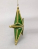 Picture of Green Textured Glass 5-Cones 3D Star in Brass Frame with Hanging String Set/4  | 9"W x 9"H |  Item No. 24132