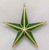Picture of Green Textured Glass 5-Cones 3D Star in Brass Frame with Hanging String  Set/2  | 12"W x 12"H |  Item No. 24133