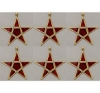 Picture of Red Textured Glass 5-Point Star in Brass Frame with Hanging String Set/6  | 7"W x 7"H |  Item No. 24182