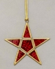 Picture of Red Textured Glass 5-Point Star in Brass Frame with Hanging String Set/6  | 7"W x 7"H |  Item No. 24182