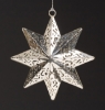 Picture of Silver Plated on Perforated Brass Star 8-Point 3D with Hanging String  Set/4  | 4.75"Diameter |  Item No. 24703