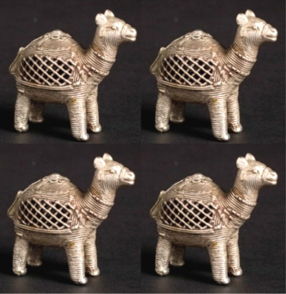 Picture of Silver Finish Camel Ethnic Decorative Folk Art Ornament Set/4  | 4"Wx3"H |  Item No. 00171