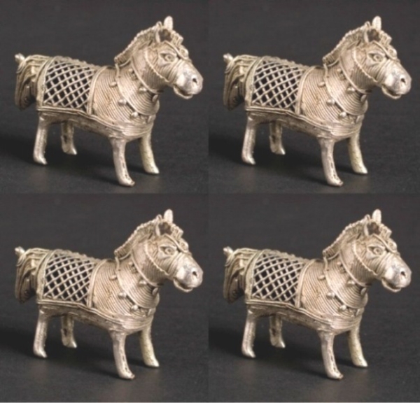 Picture of Silver Finish Horse Ethnic Decorative Folk Art Ornament Set/4  | 3.5"Lx3"H |  Item No. 00172