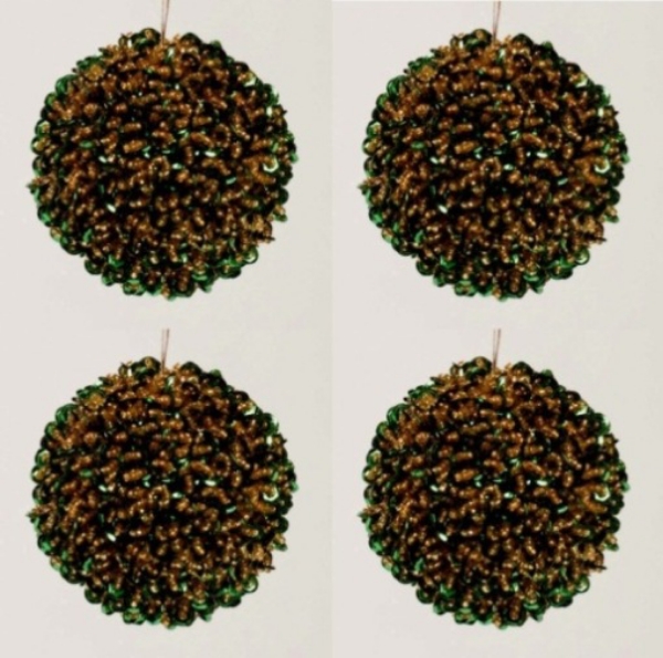 Picture of Green Bead Ball Ornament with Gold Hanging Ribbon Set/4 | 3"Diameter |  Item No. 43104