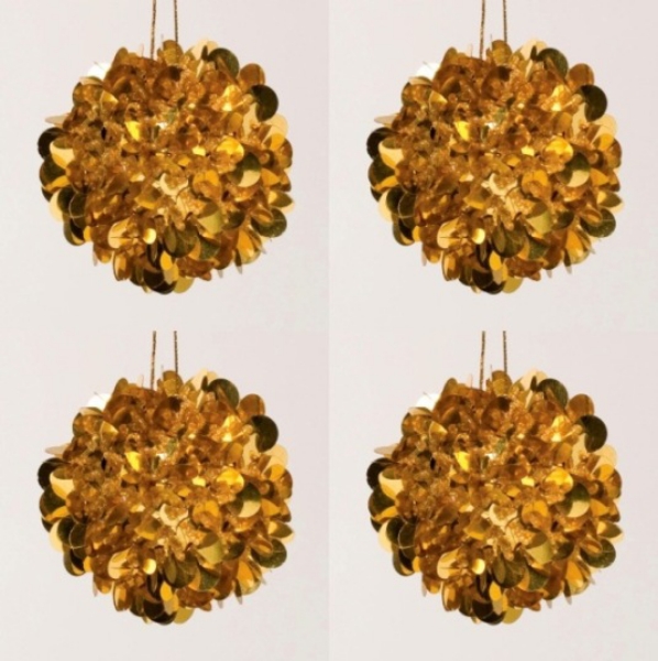 Picture of Gold Sequin Ball Ornament with Gold Hanging String  Set/4 | 3"Diameter |  Item No. 43111