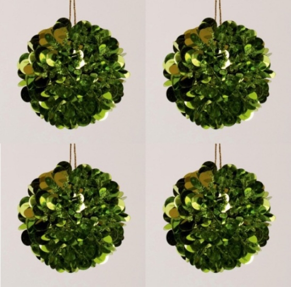 Picture of Green Sequin Ball Ornament with Gold Hanging String  Set/4 | 3"Diameter |  Item No. 43114