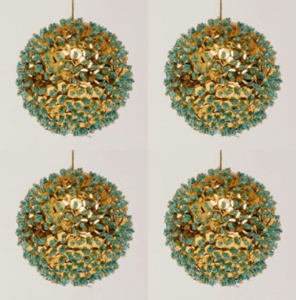 Picture of Gold Sequin Stars Ball Ornament with Hanging String  Set/4  | 3"Diameter |  Item No. 43121