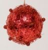 Picture of Red Tinsel and Bead Ball Ornament with Hanging String  Set/4  | 3"Diameter |  Item No. 43143