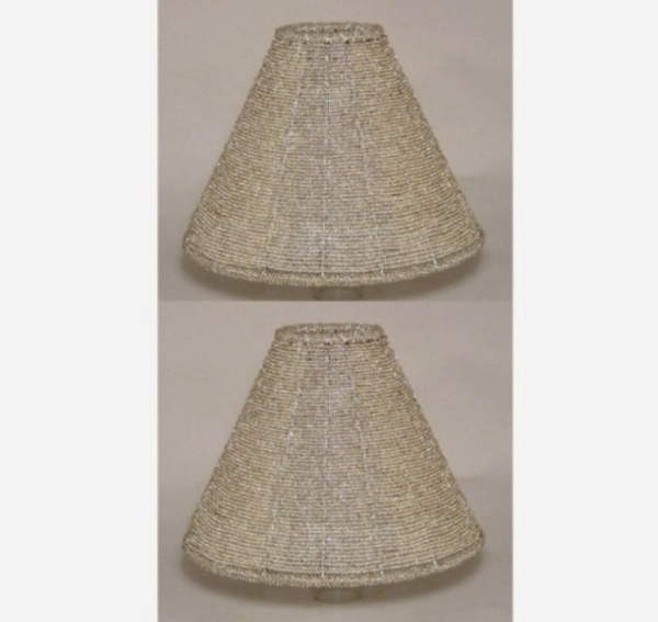 Picture of Silver Bead Lamp Shade Woven on Metal Wire Frame  Set/2  | 3"x9"x6"H |  Item No. 20311
