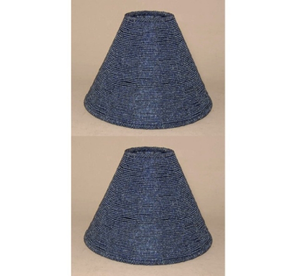 Picture of Blue Bead Lamp Shade Woven on Metal Wire Frame  Set/2  | 3"x9"x6"H |  Item No. 20316