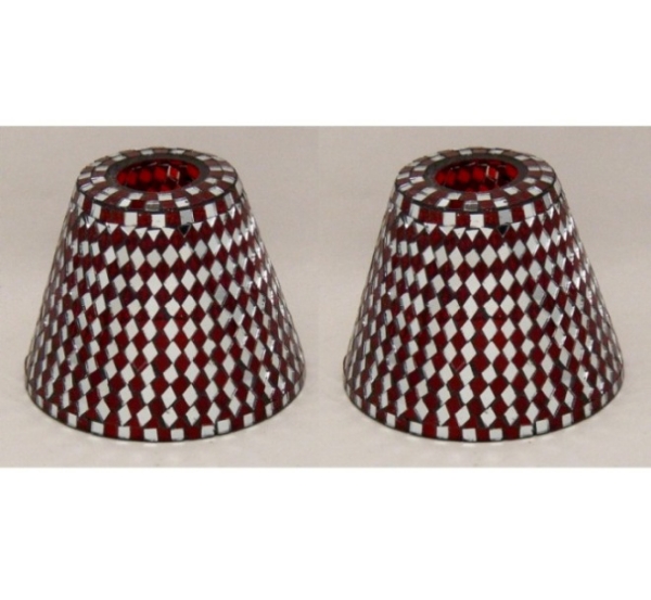 Picture of Red Mosaic Glass shade with Diamond Shaped Mirror Chips  Set/2 | 3.5"x6"x5"H | Item No. 22150