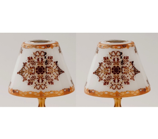 Picture of White Glass Lamp Shade with Printed Medallions and Borders  Set/2  |  3.5"x6"x5"H | Item No. 20742