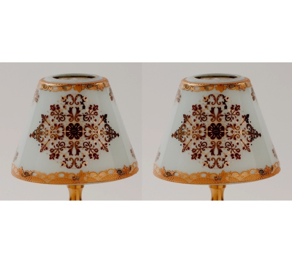 Picture of Blue Glass Lamp Shade with Printed Medallions and Borders  Set/2  |  3.5"x6"x5"H | Item No. 20743