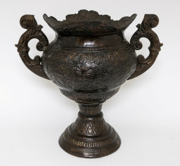Picture of Bronze Finish on Brass Grecian Style Vase Embossed with Handles | 14"Dx21"H |  Item No. K76901