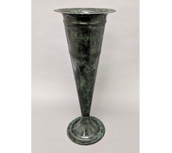Picture of Dark Green Patina on Brass Vase with Decorative Rim Top  | 8"Dx22"H |  Item No. K18219