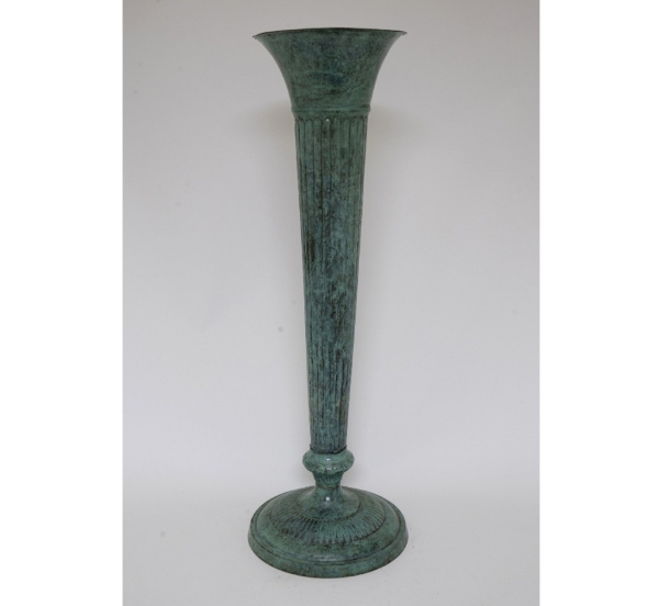 Picture of Verde Green Finish on Brass Trumpet Vase  | 8.5"Dx30"H |  Item No. K75270