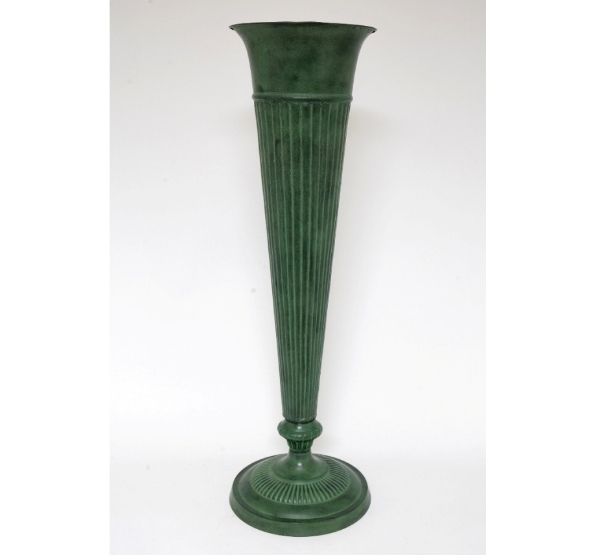 Picture of Green Finish on Brass Trumpet Vase Fluted  | 8.5"Dx30"H |  Item No. K78270