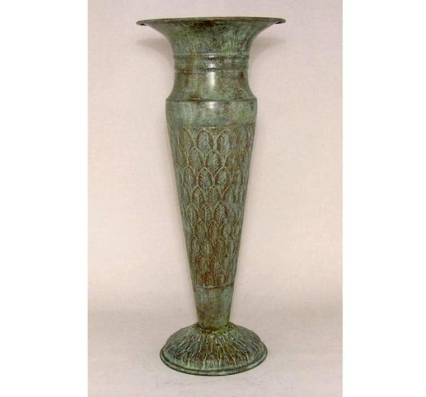 Picture of Verde Green Trumpet Vase with Embossed Pattern  |9"Dx24"H |   Item No. K78228