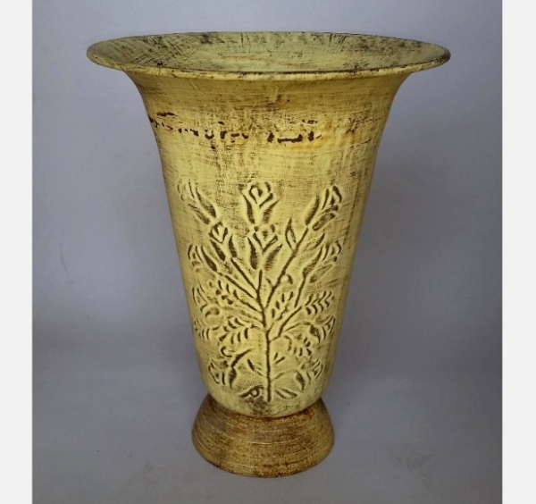 Picture of Ivory Finish Vase Embossed Branches & Flowers  | 10"Dx13.5"H |  Item No. K39122