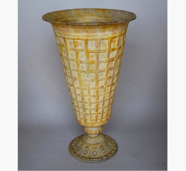 Picture of Ivory Finish on Brass  Vase Embossed Squares Pattern  | 11.5"Dx19"H |  Item No. K45238