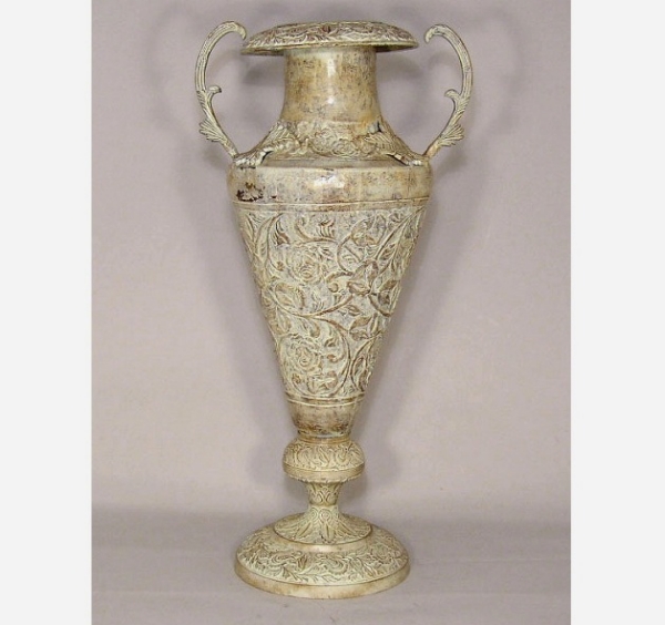 Picture of Ivory Finish on Brass  Vase with Handles Embossed   | 11"Dx33"H |  Item No. K52245