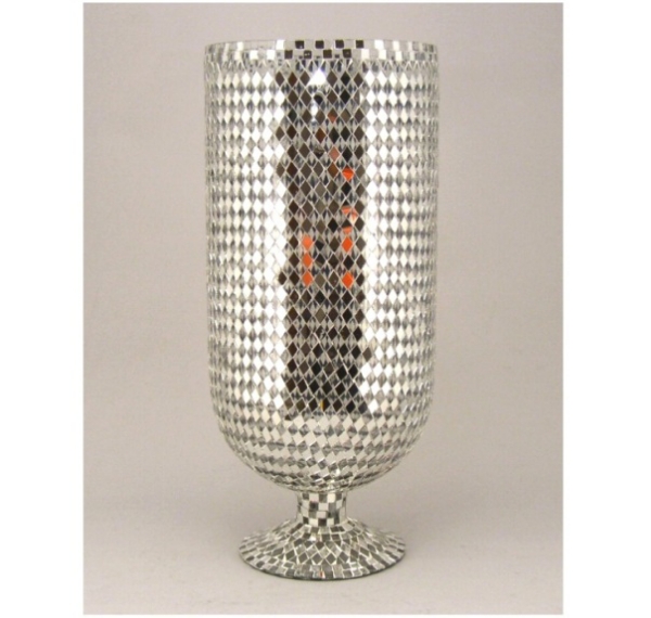 Picture of Silver Mosaic on Glass Vase Mirror Chips  | 8.5"Dx21"H |  Item No. K23216  SOLD AS IS