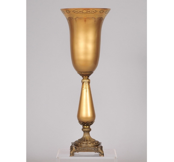 Picture of Gold Finish Glass Vase Print Border on Metal Base  | 8.5"Dx24.5"H |  Item No. K20755
