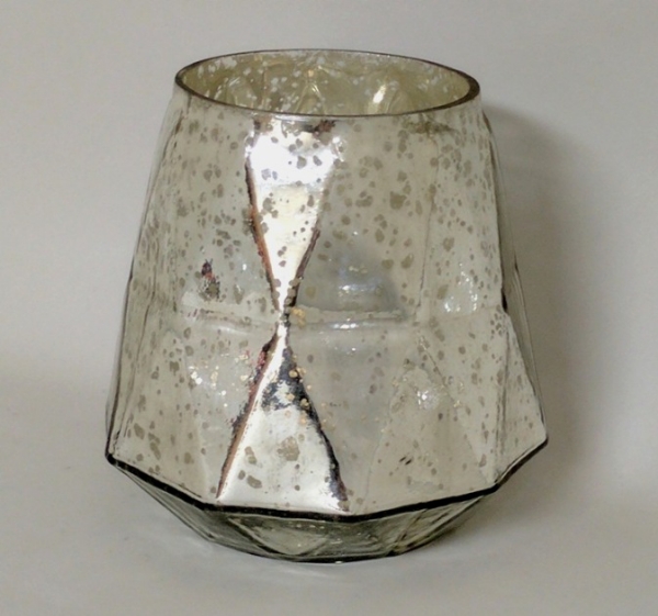 Picture of Silver Mercury Glass Vase Octagonal  | 5"Dx4.5"H | Item No. K17043