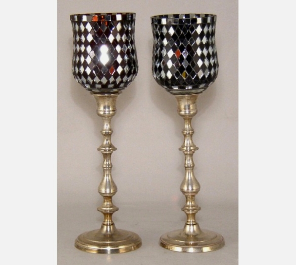 Picture of Silver Plated on Brass Candle Holders  with Peg Votives Set/2  | 3"Dx10.75"H |  Item No. K79004