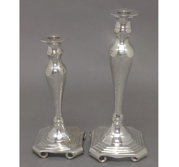 Picture of Silver Plated on Brass Candle Holders Square Base  Set/2  | 10" & 12"H |  Item No. K79442