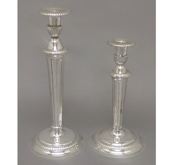 Picture of Silver Plated on Brass Candle Holders Round Base  Set/2  | 10" & 12"H |  Item No. K79443