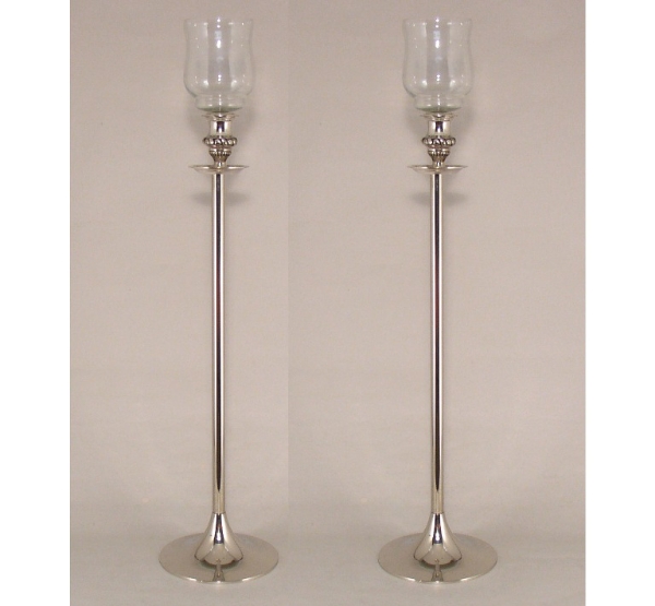 Picture of Nickel Plated on Brass Candle Holder with Glass Peg Votive Set/2  | 7"Dx30"H |  Item No. K79572