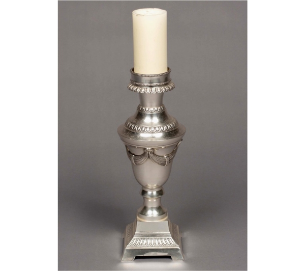 Picture of Silver Plated on Brass Candle Holder Square Base  | 5.5"Dx17.5"H |  Item No. K85302