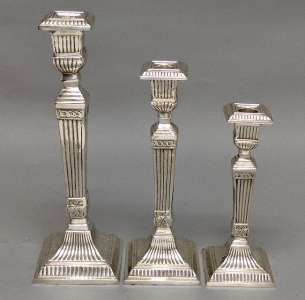 Picture of Candle Holders Square Silver Plated on Brass  Set/3  | 16"-14"-12"H |   Item No. K79424