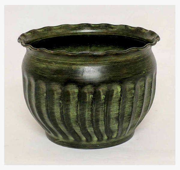 Picture of Dark Green Patina on Brass Planter Round Flutes Lines  | 7.75"Dx5.5"H |  Item No. K59163L