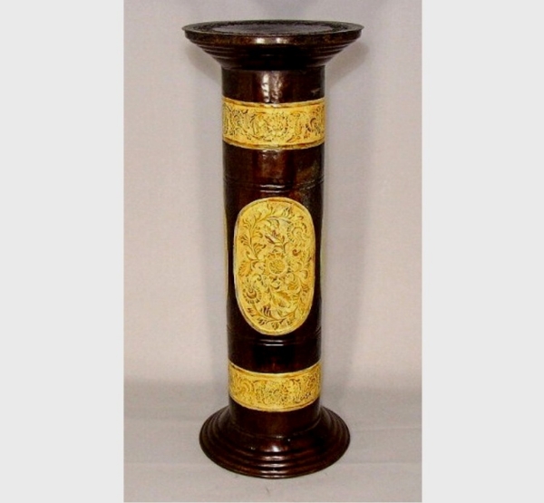 Picture of Brown Patina on Brass Round Display Pedestal  Embossed Yellow Medallion  | 13"Dx36"H |  Item No. K61642Y